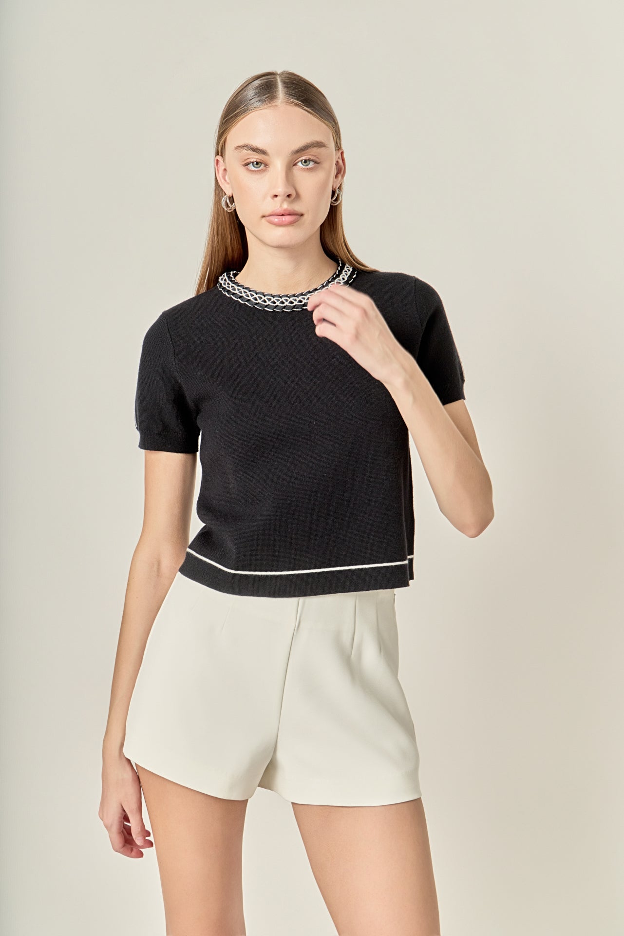 ENGLISH FACTORY - Braided Detail Knit Top - TOPS available at Objectrare