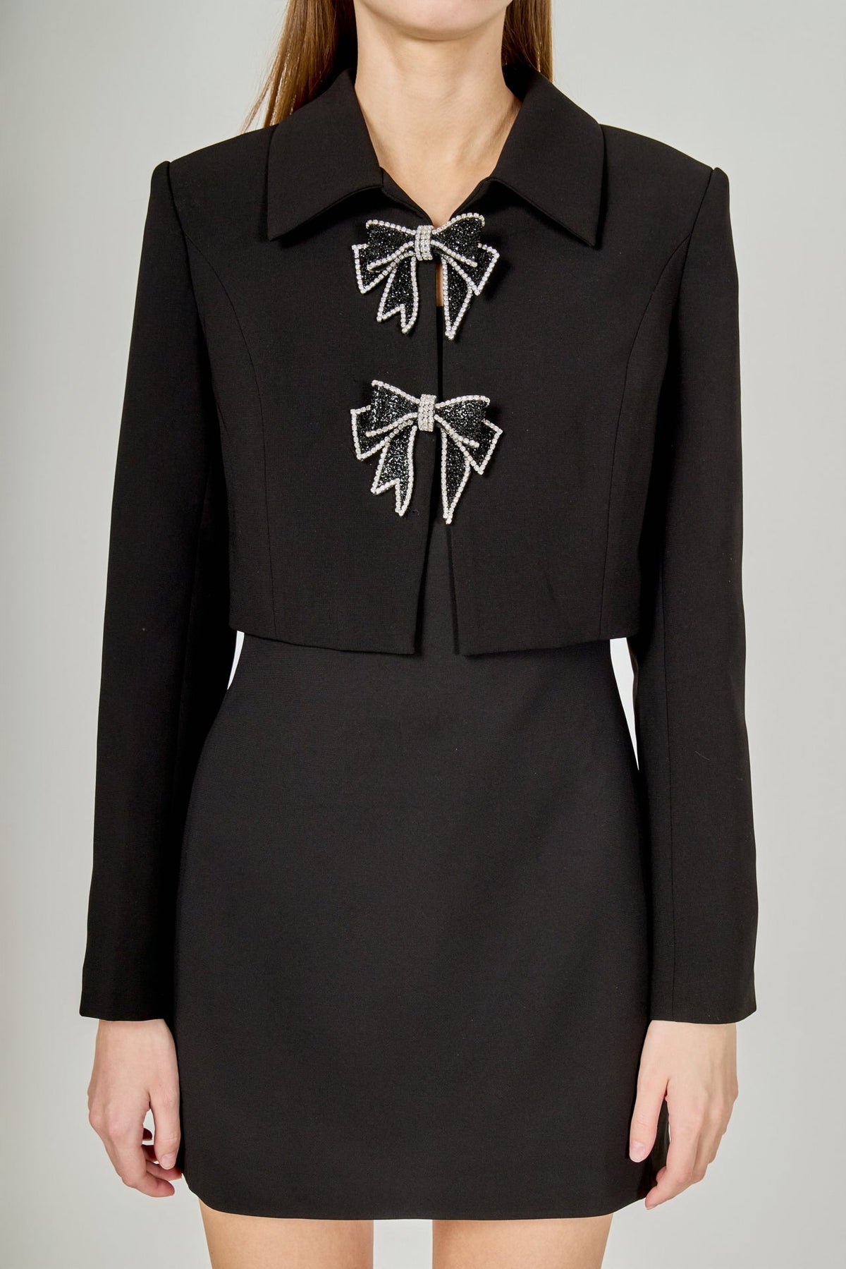ENDLESS ROSE - Rhinestone Bow Cropped Jacket - JACKETS available at Objectrare
