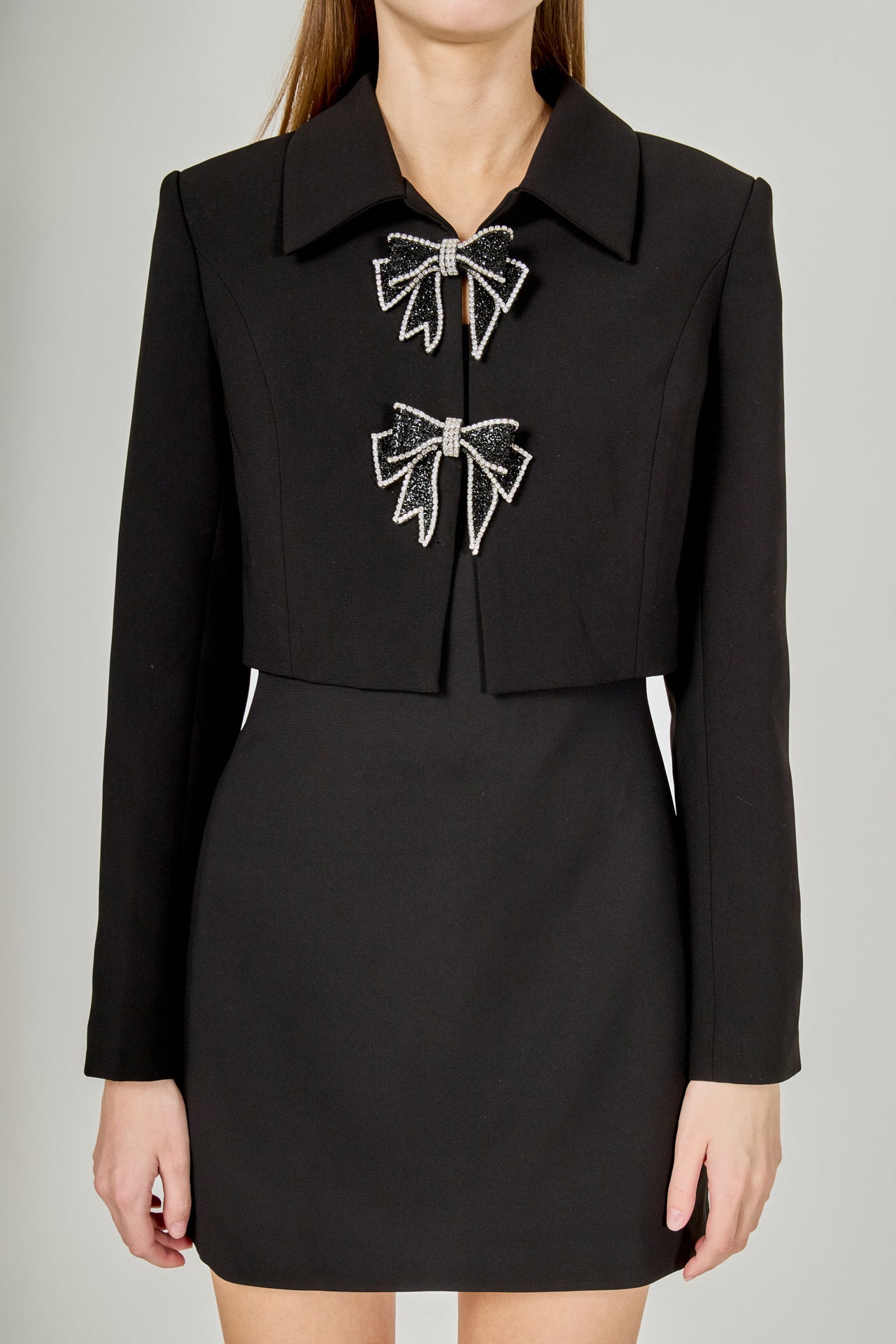 ENDLESS ROSE - Rhinestone Bow Cropped Jacket - JACKETS available at Objectrare