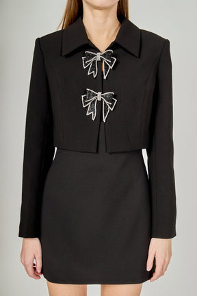 ENDLESS ROSE - Rhinestone Bow Cropped Jacket - JACKETS available at Objectrare