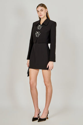 ENDLESS ROSE - Rhinestone Bow Cropped Jacket - JACKETS available at Objectrare