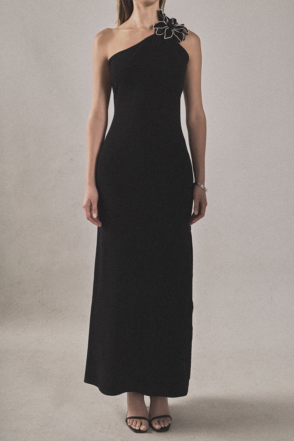 ENDLESS ROSE - Flower Detail One Shoulder Knit Maxi Dress - DRESSES available at Objectrare