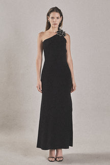 ENDLESS ROSE - Flower Detail One Shoulder Knit Maxi Dress - DRESSES available at Objectrare