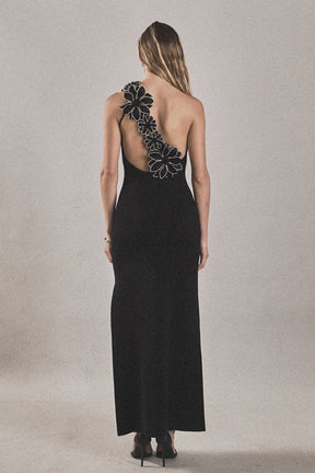 Flower Detail One Shoulder Knit Maxi Dress