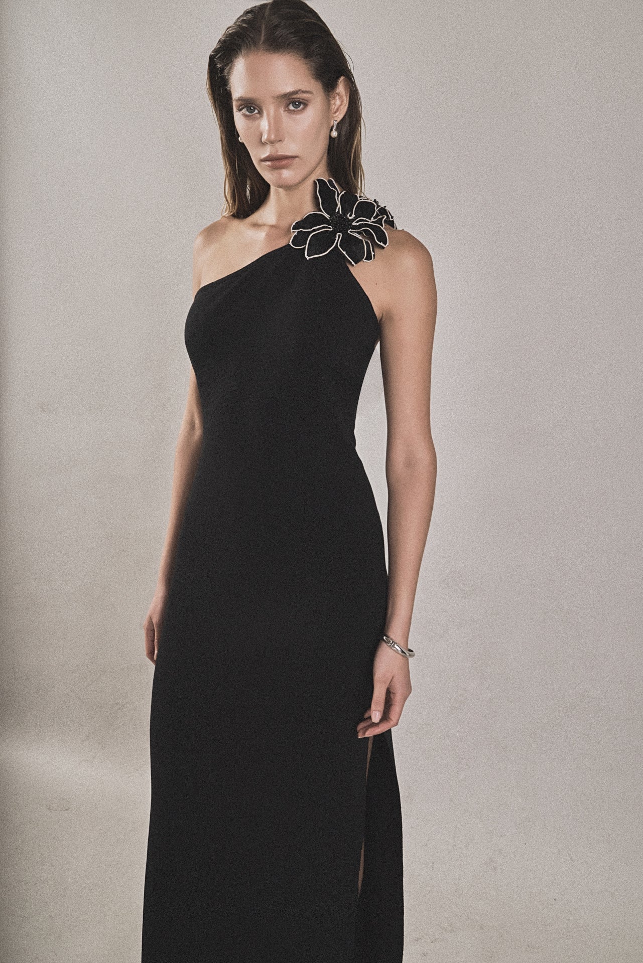 ENDLESS ROSE - Flower Detail One Shoulder Knit Maxi Dress - DRESSES available at Objectrare