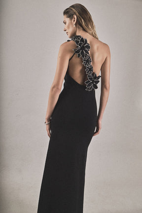 Flower Detail One Shoulder Knit Maxi Dress
