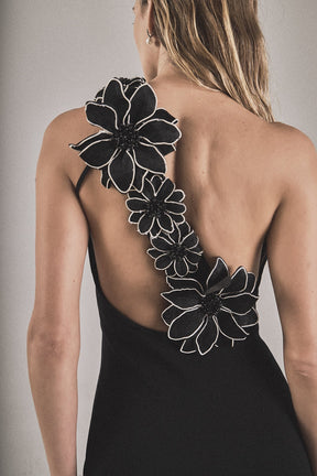 Flower Detail One Shoulder Knit Maxi Dress