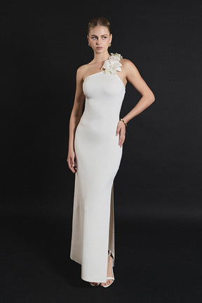 ENDLESS ROSE - Flower Detail One Shoulder Knit Maxi Dress - DRESSES available at Objectrare