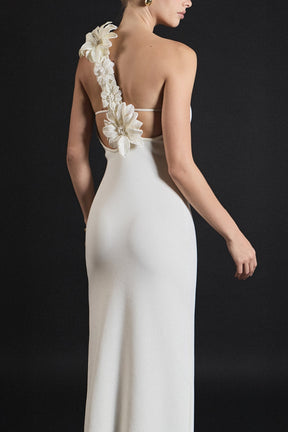 ENDLESS ROSE - Flower Detail One Shoulder Knit Maxi Dress - DRESSES available at Objectrare