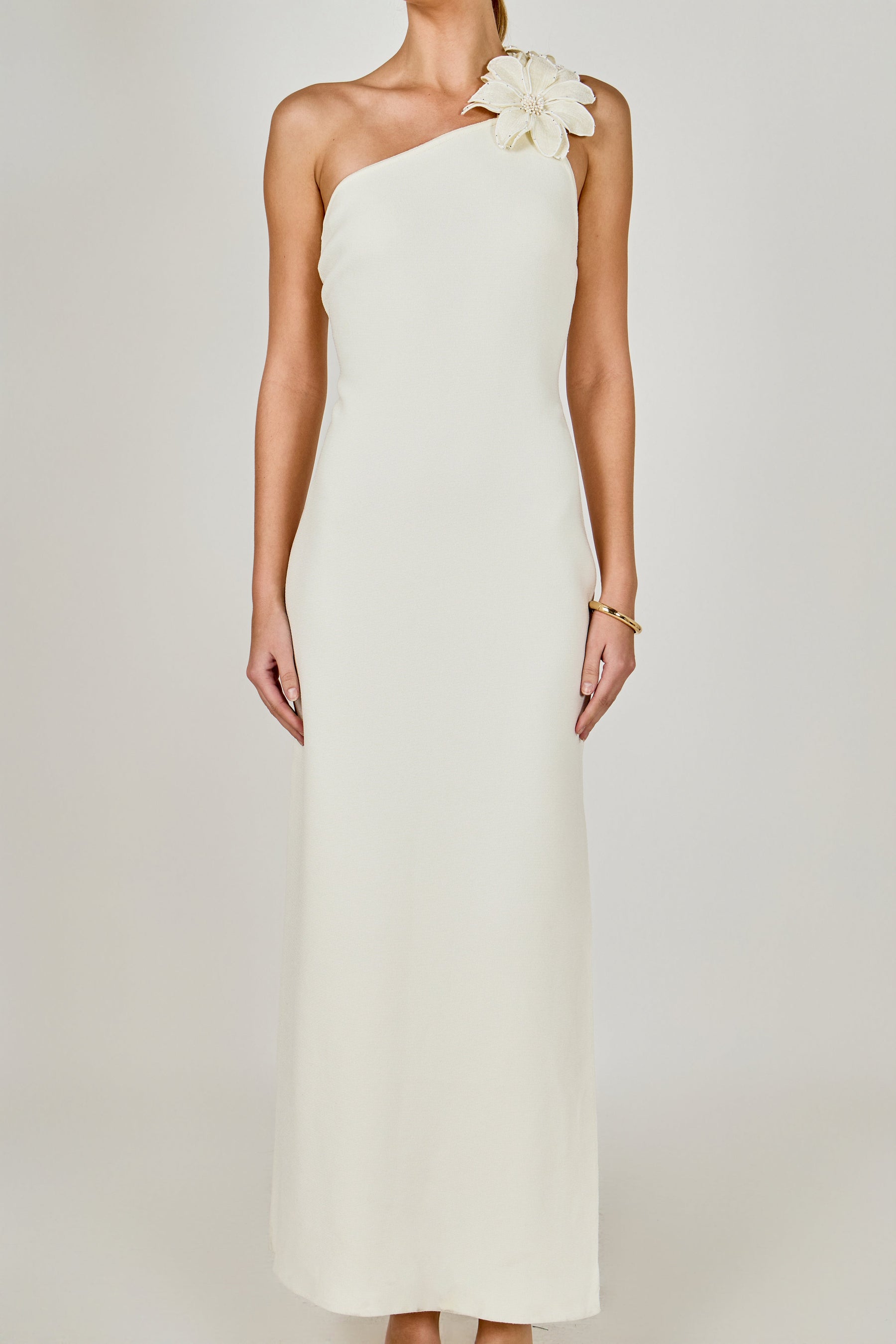Flower Detail One Shoulder Knit Maxi Dress