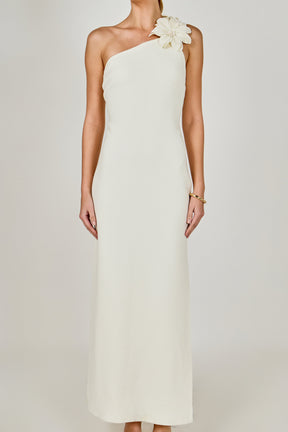 Flower Detail One Shoulder Knit Maxi Dress