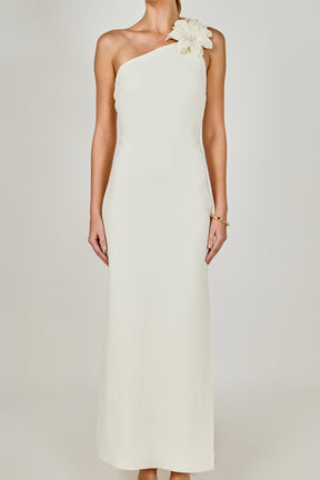 ENDLESS ROSE - Flower Detail One Shoulder Knit Maxi Dress - DRESSES available at Objectrare