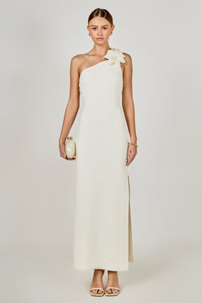 ENDLESS ROSE - Flower Detail One Shoulder Knit Maxi Dress - DRESSES available at Objectrare