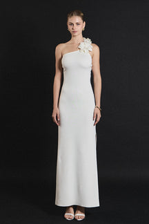 ENDLESS ROSE - Flower Detail One Shoulder Knit Maxi Dress - DRESSES available at Objectrare