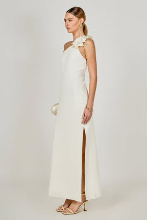 ENDLESS ROSE - Flower Detail One Shoulder Knit Maxi Dress - DRESSES available at Objectrare