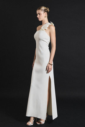 ENDLESS ROSE - Flower Detail One Shoulder Knit Maxi Dress - DRESSES available at Objectrare