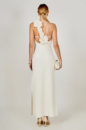 ENDLESS ROSE - Flower Detail One Shoulder Knit Maxi Dress - DRESSES available at Objectrare