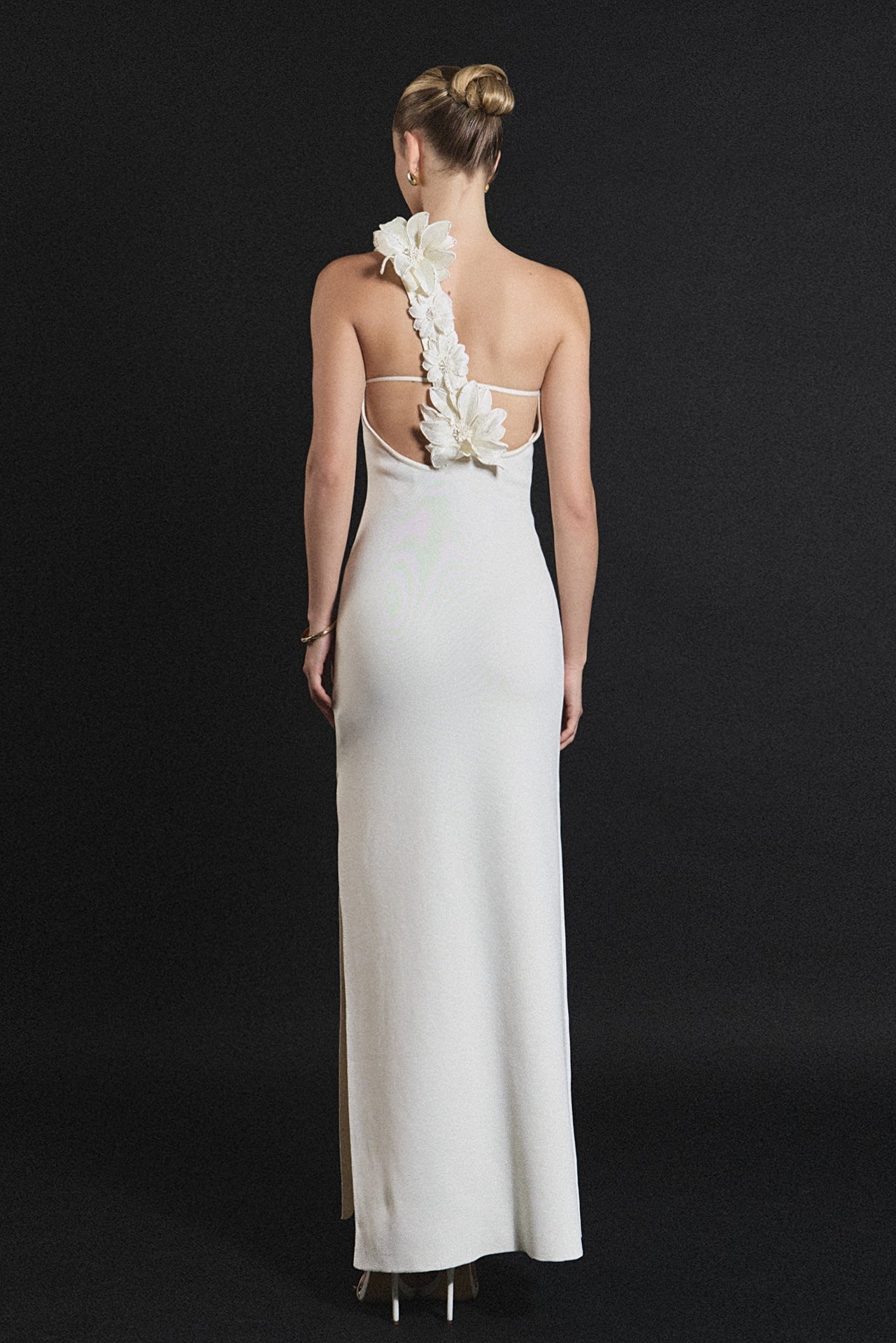 ENDLESS ROSE - Flower Detail One Shoulder Knit Maxi Dress - DRESSES available at Objectrare