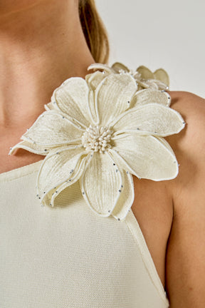 Flower Detail One Shoulder Knit Maxi Dress