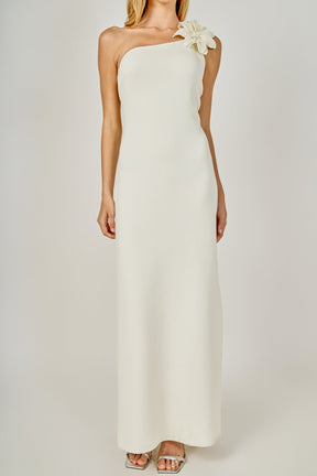 ENDLESS ROSE - Flower Detail One Shoulder Knit Maxi Dress - DRESSES available at Objectrare