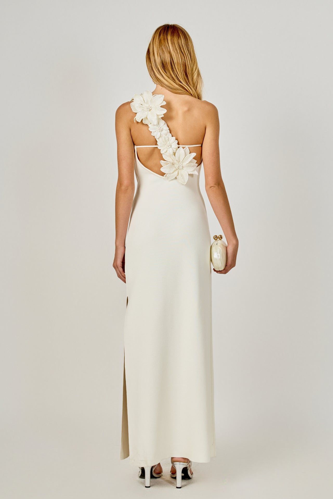 ENDLESS ROSE - Flower Detail One Shoulder Knit Maxi Dress - DRESSES available at Objectrare