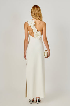 ENDLESS ROSE - Flower Detail One Shoulder Knit Maxi Dress - DRESSES available at Objectrare
