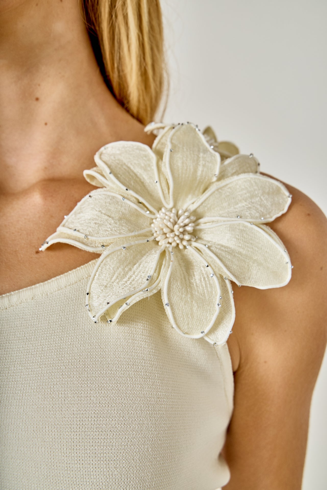 ENDLESS ROSE - Flower Detail One Shoulder Knit Maxi Dress - DRESSES available at Objectrare