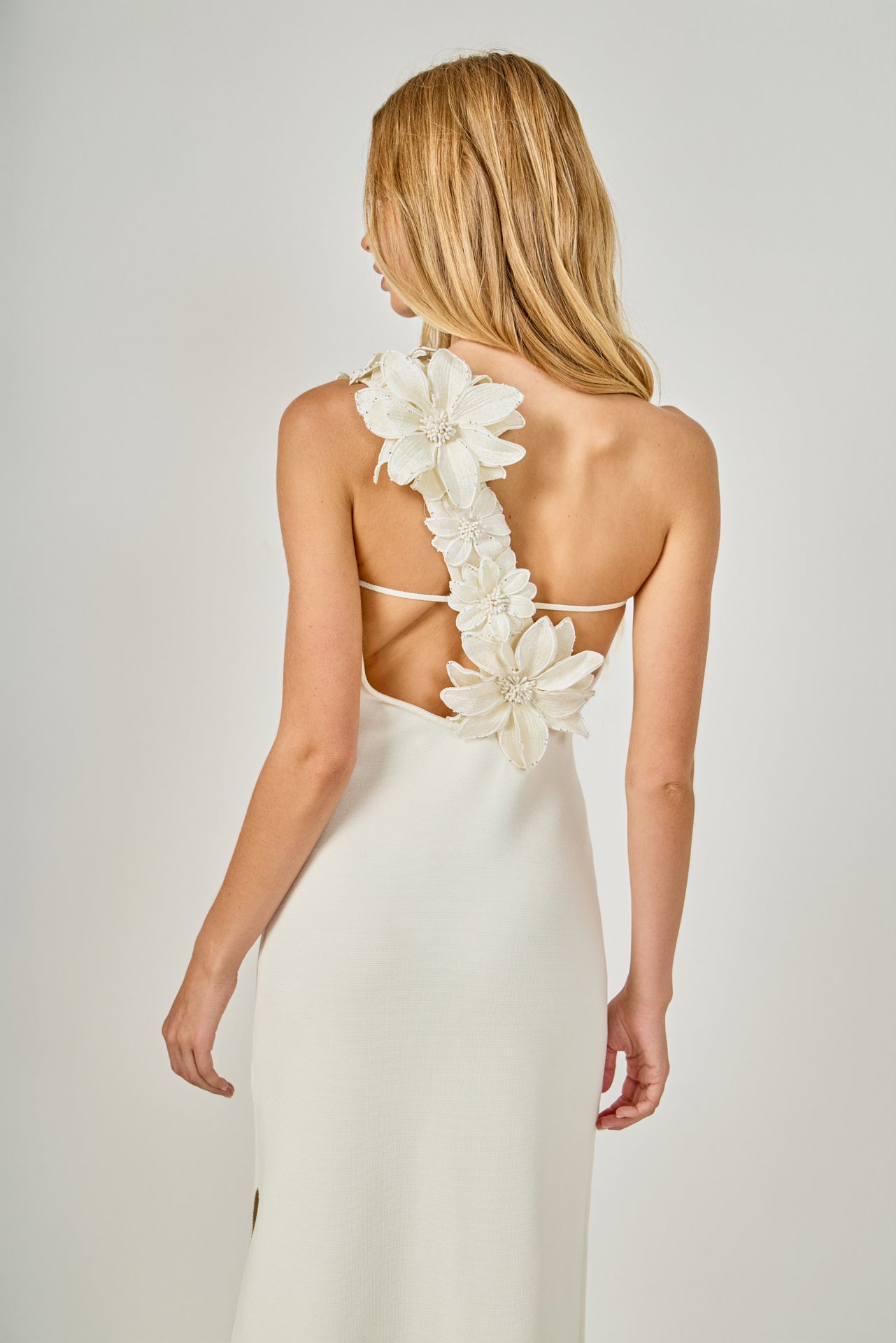 ENDLESS ROSE - Flower Detail One Shoulder Knit Maxi Dress - DRESSES available at Objectrare