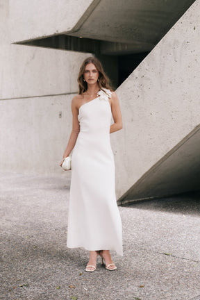Flower Detail One Shoulder Knit Maxi Dress