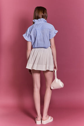 ENGLISH FACTORY - Ruffle Trim Striped Button-Up Shirt - SHIRTS & BLOUSES available at Objectrare