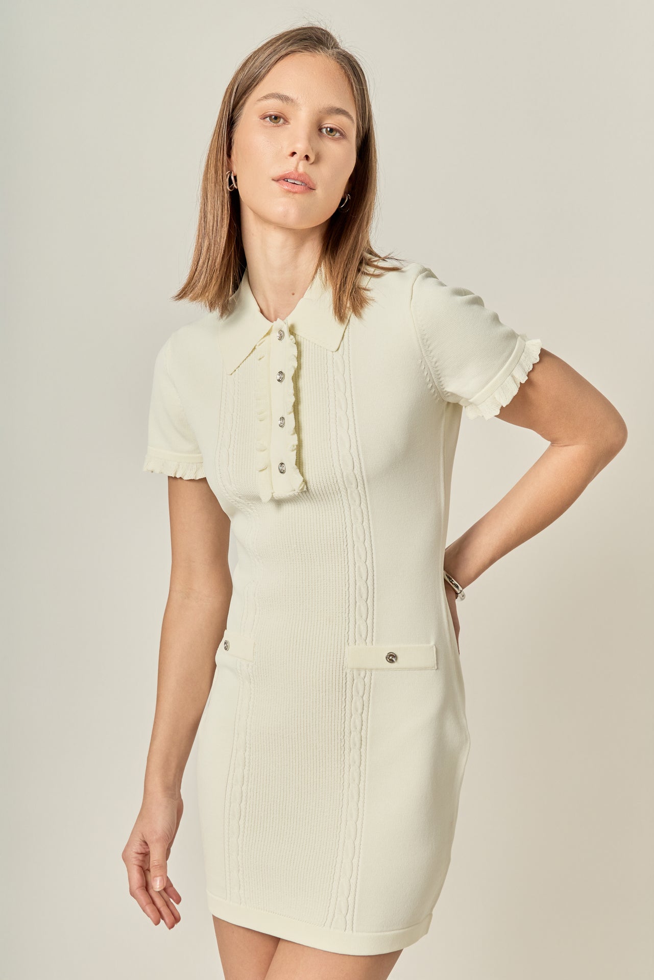 ENGLISH FACTORY - Ruffle Trim Polo Mini Dress - DRESSES available at Objectrare