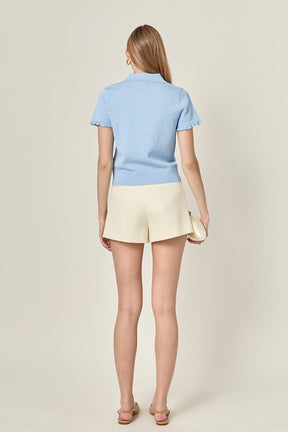 ENGLISH FACTORY - Ruffle Trim Collared Knit Top - TOPS available at Objectrare