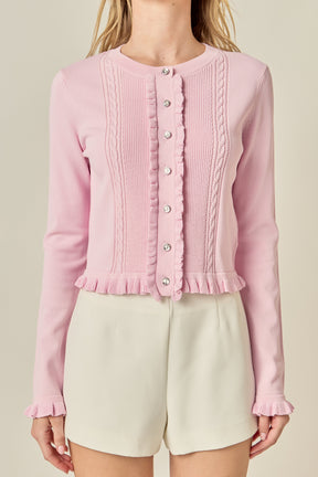 ENGLISH FACTORY - Ruffle Placket Knit Cardigan - SWEATERS & KNITS available at Objectrare
