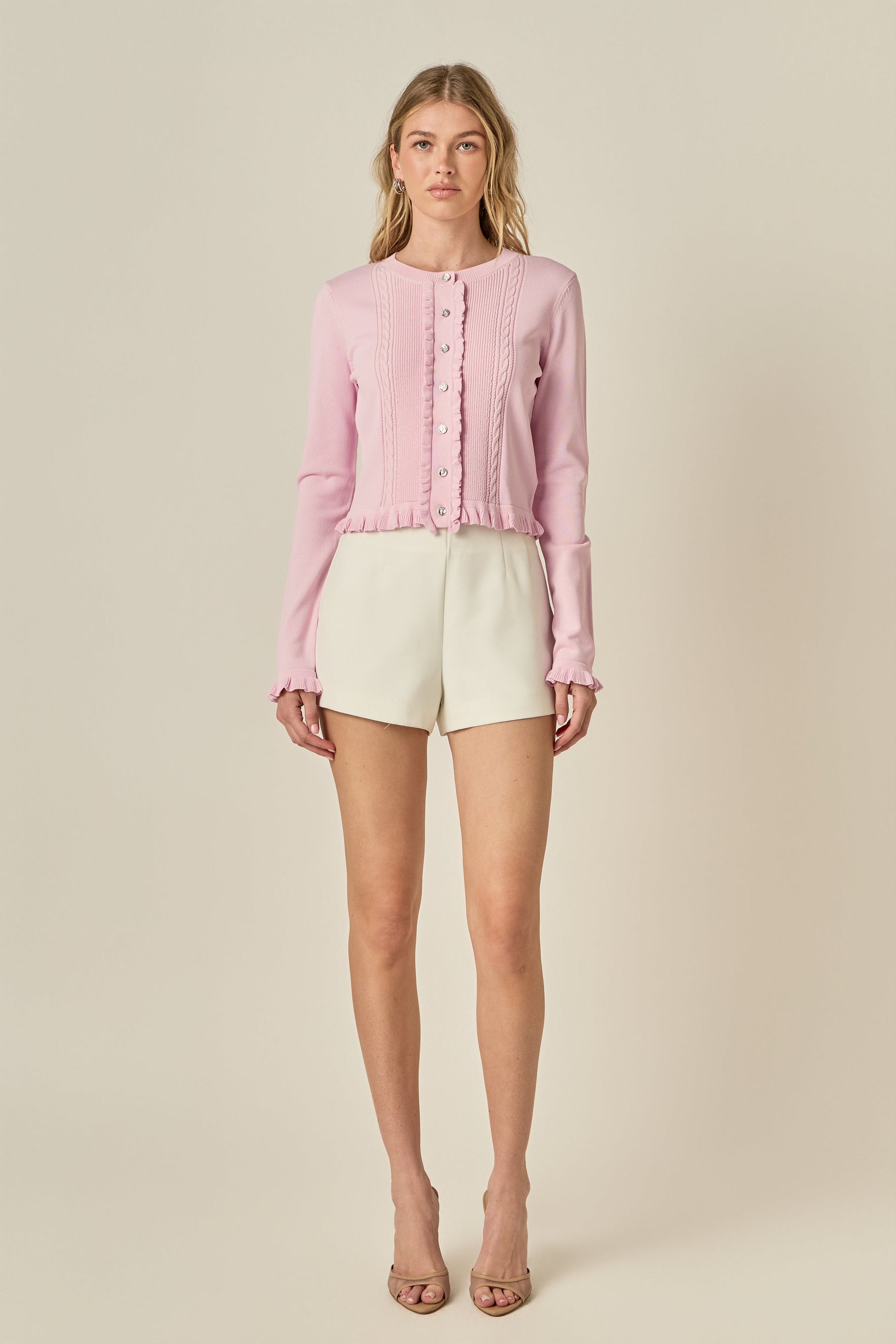 ENGLISH FACTORY - Ruffle Placket Knit Cardigan - SWEATERS & KNITS available at Objectrare