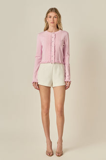 ENGLISH FACTORY - Ruffle Placket Knit Cardigan - SWEATERS & KNITS available at Objectrare