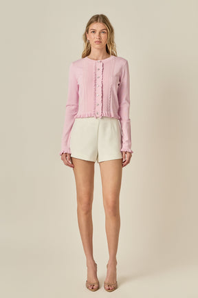 ENGLISH FACTORY - Ruffle Placket Knit Cardigan - SWEATERS & KNITS available at Objectrare