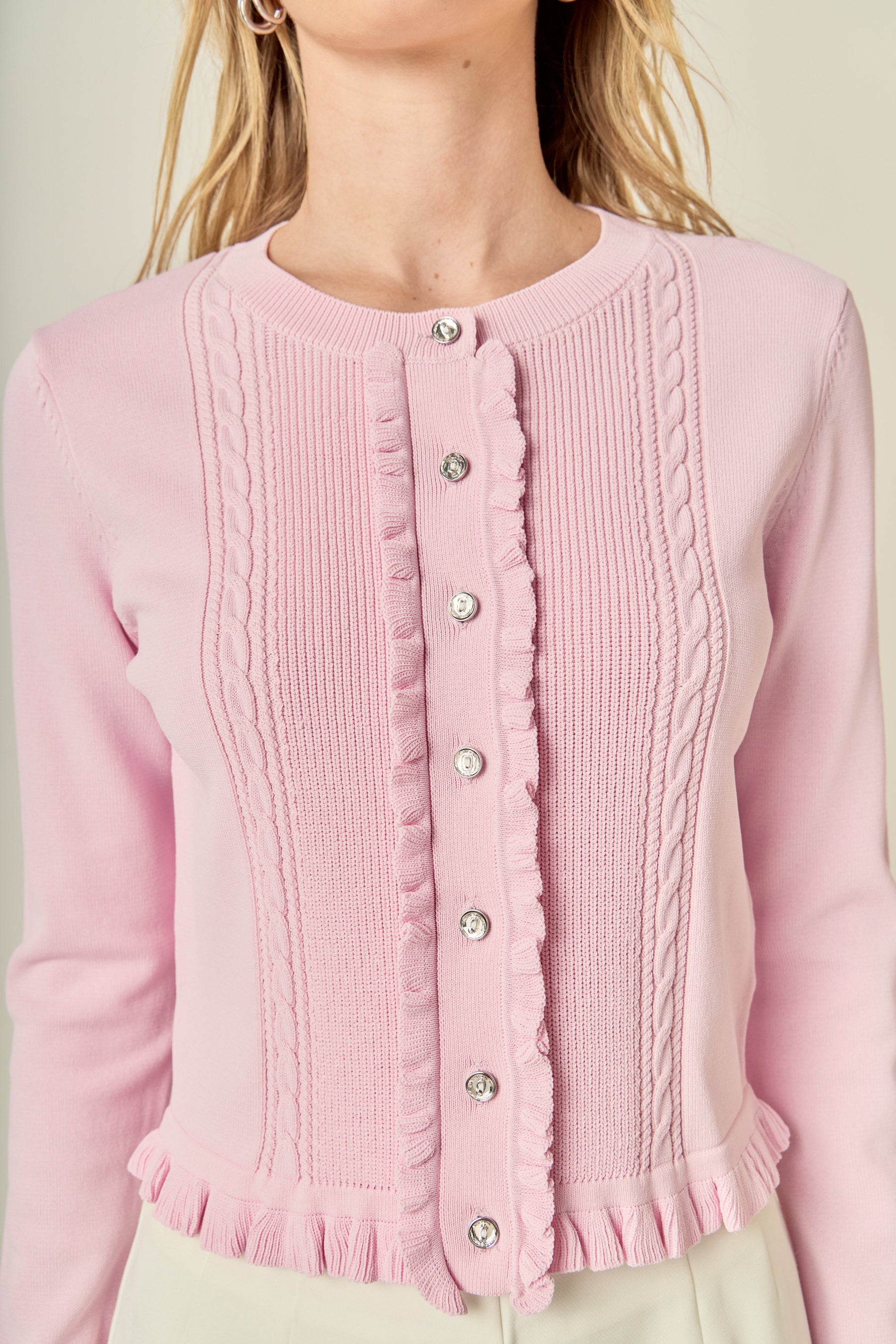 ENGLISH FACTORY - Ruffle Placket Knit Cardigan - SWEATERS & KNITS available at Objectrare