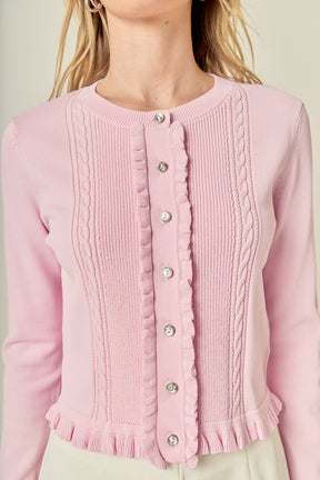 ENGLISH FACTORY - Ruffle Placket Knit Cardigan - SWEATERS & KNITS available at Objectrare