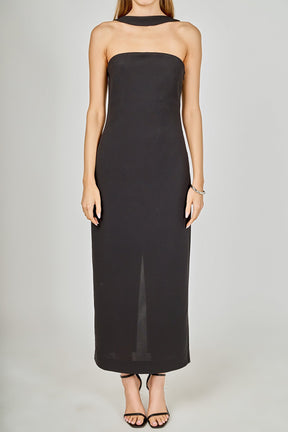 ENDLESS ROSE - Neck Detail Fitted Maxi Dress - DRESSES available at Objectrare