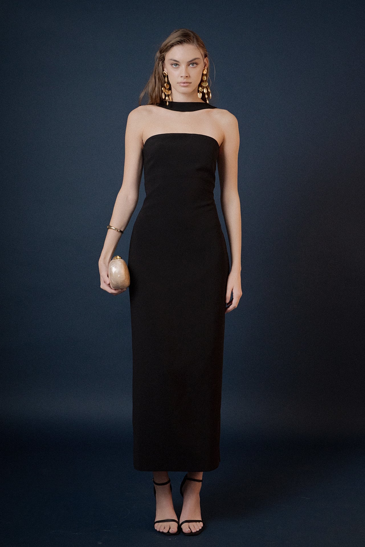 Neck Detail Fitted Maxi Dress