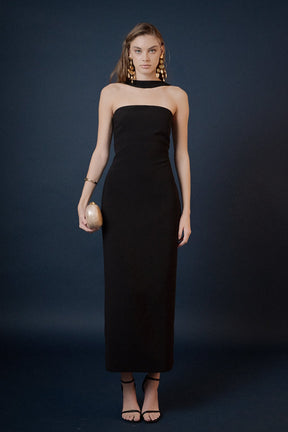 Neck Detail Fitted Maxi Dress