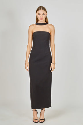 ENDLESS ROSE - Neck Detail Fitted Maxi Dress - DRESSES available at Objectrare