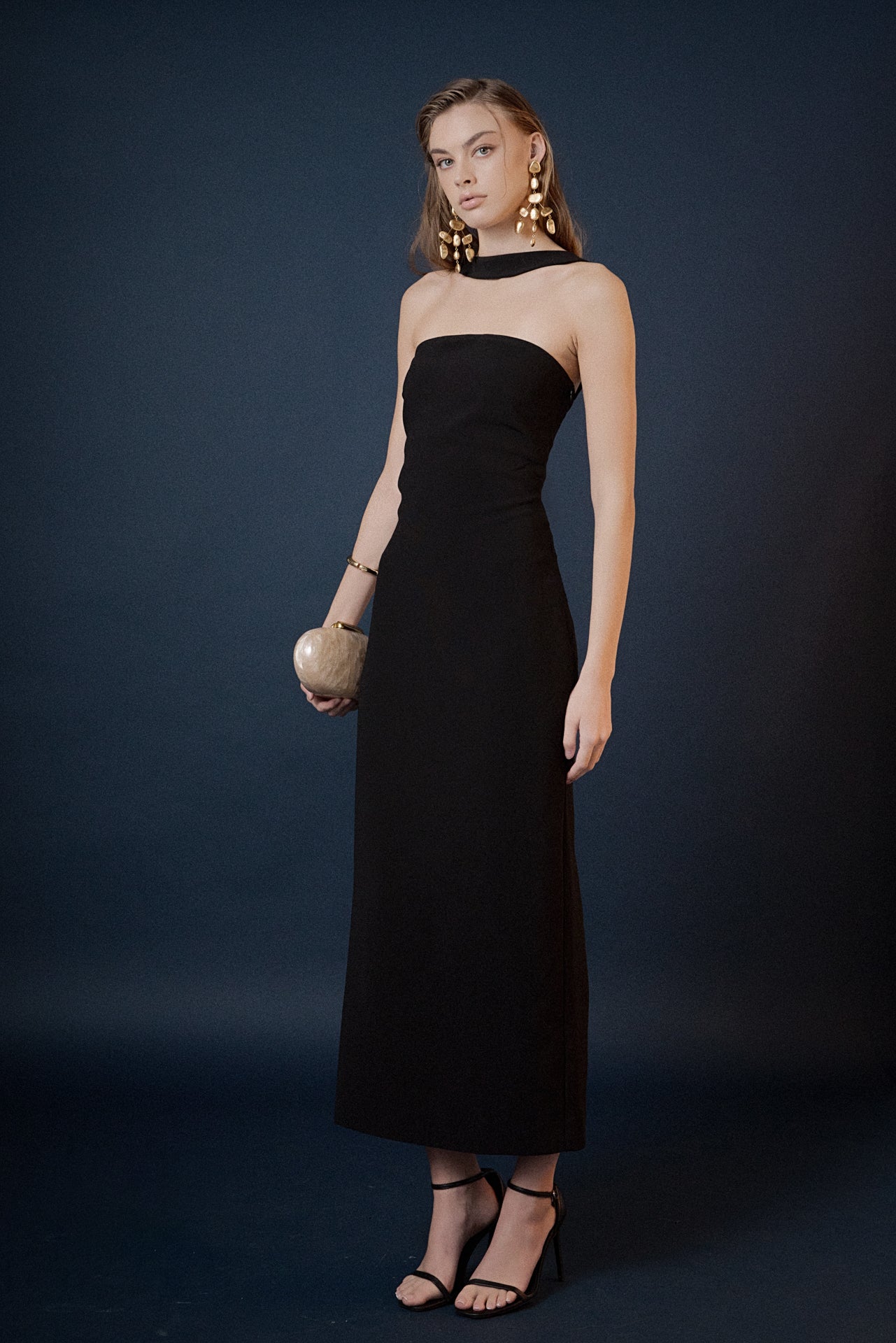 Neck Detail Fitted Maxi Dress