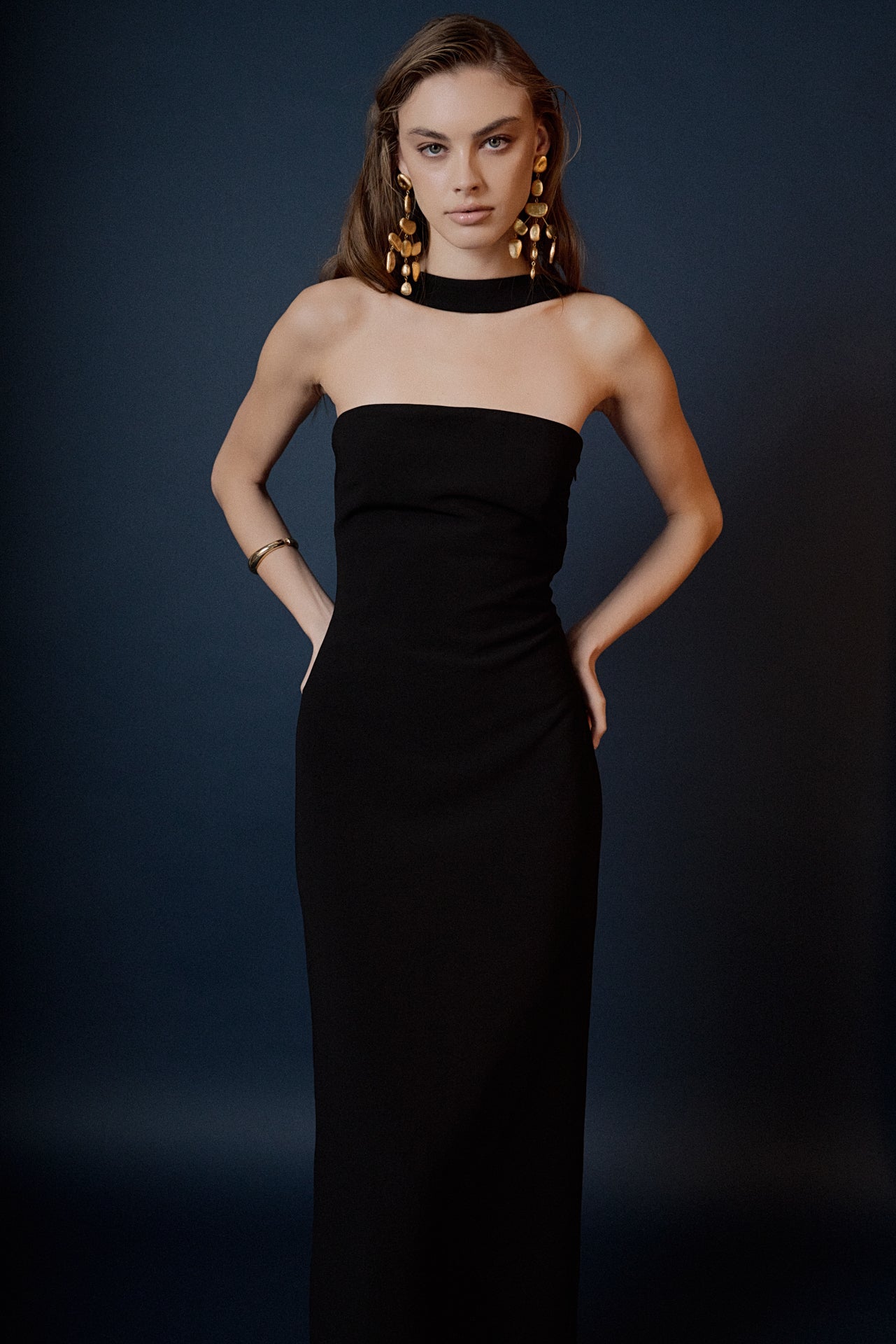 Neck Detail Fitted Maxi Dress