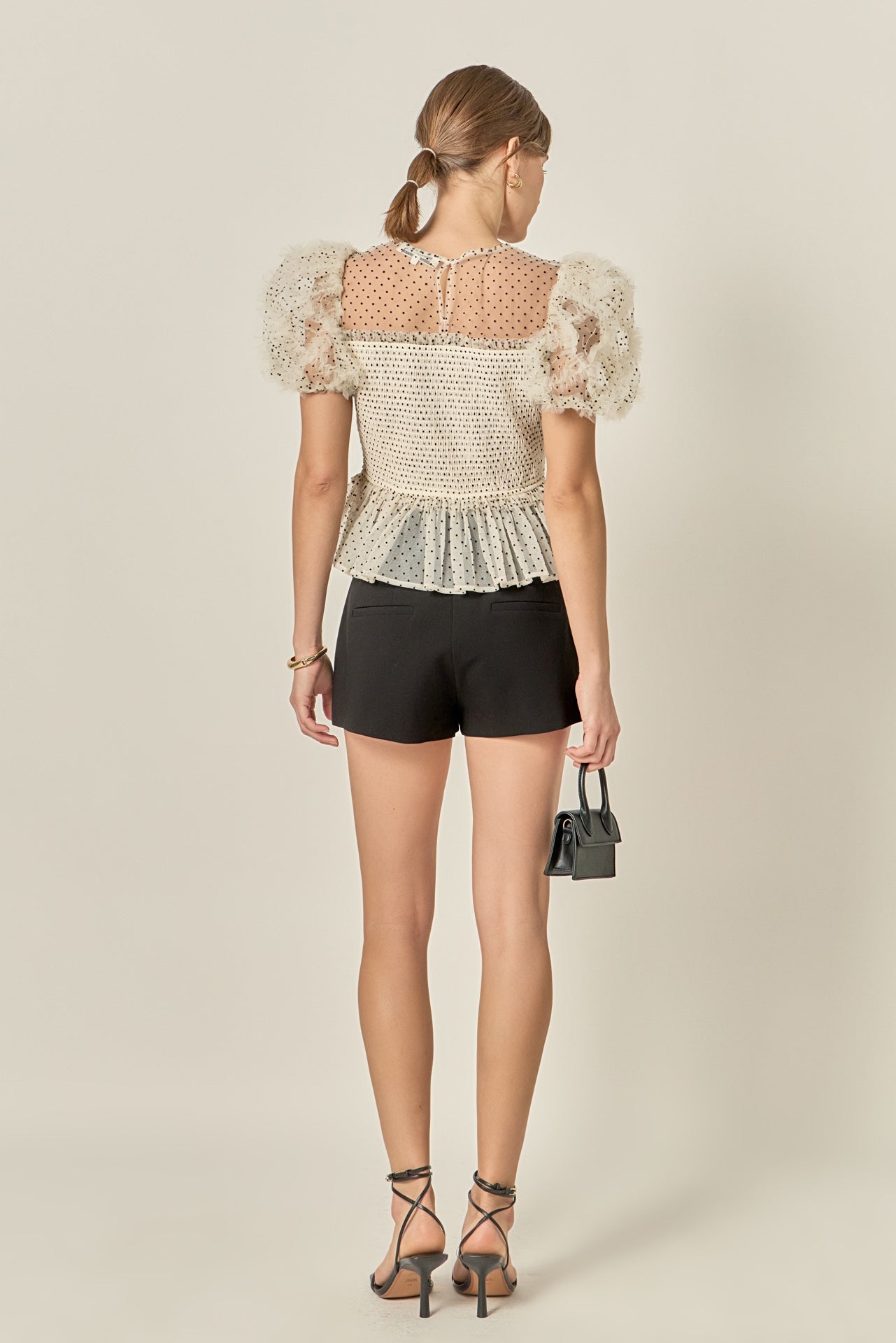 ENGLISH FACTORY - Polka Dot Puff Sleeve Peplum Top - TOPS available at Objectrare