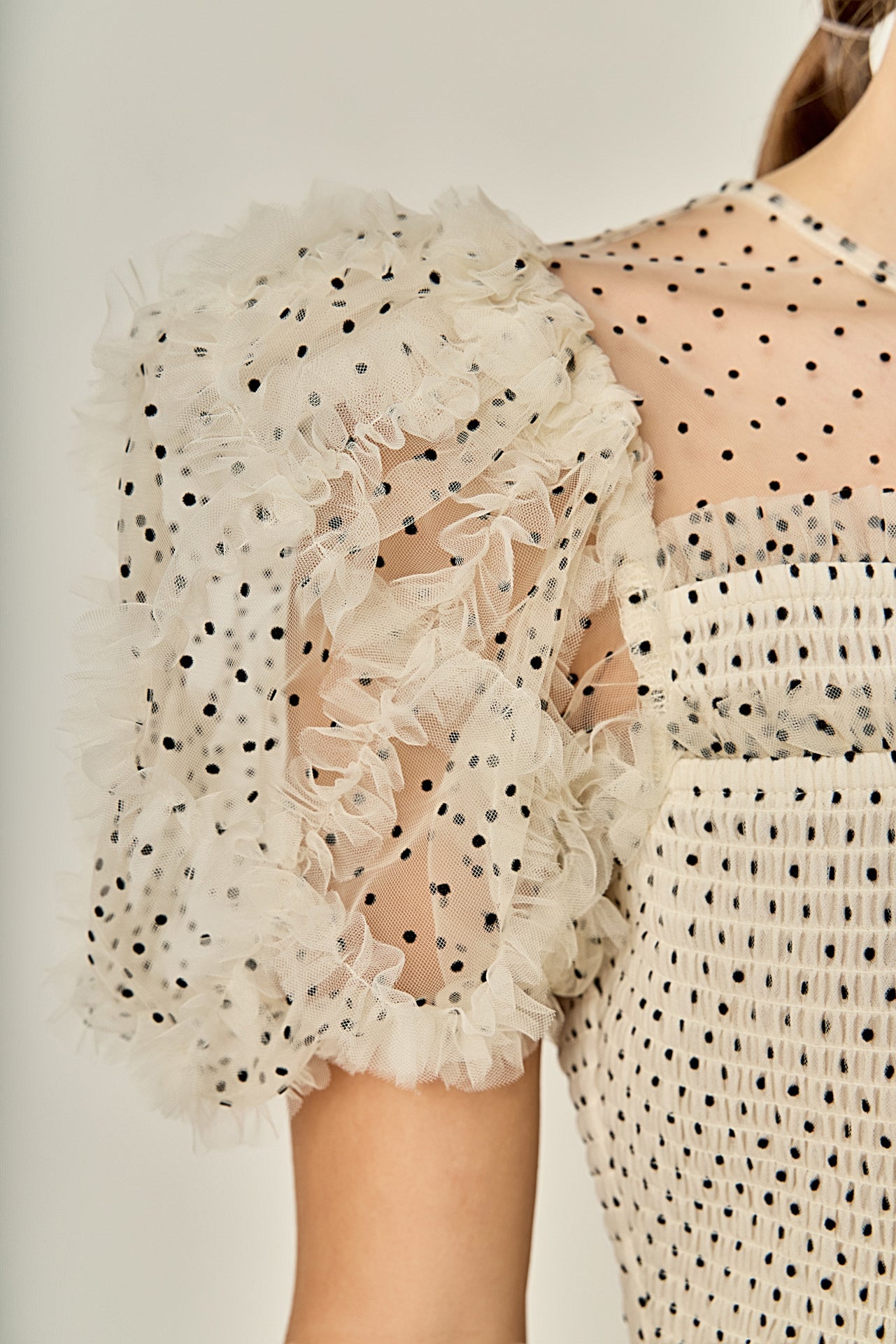 ENGLISH FACTORY - Polka Dot Puff Sleeve Peplum Top - TOPS available at Objectrare