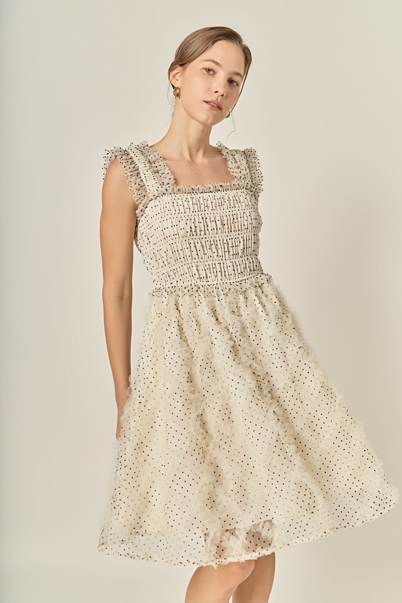 Polka Dot Organza Smocked Midi Dress