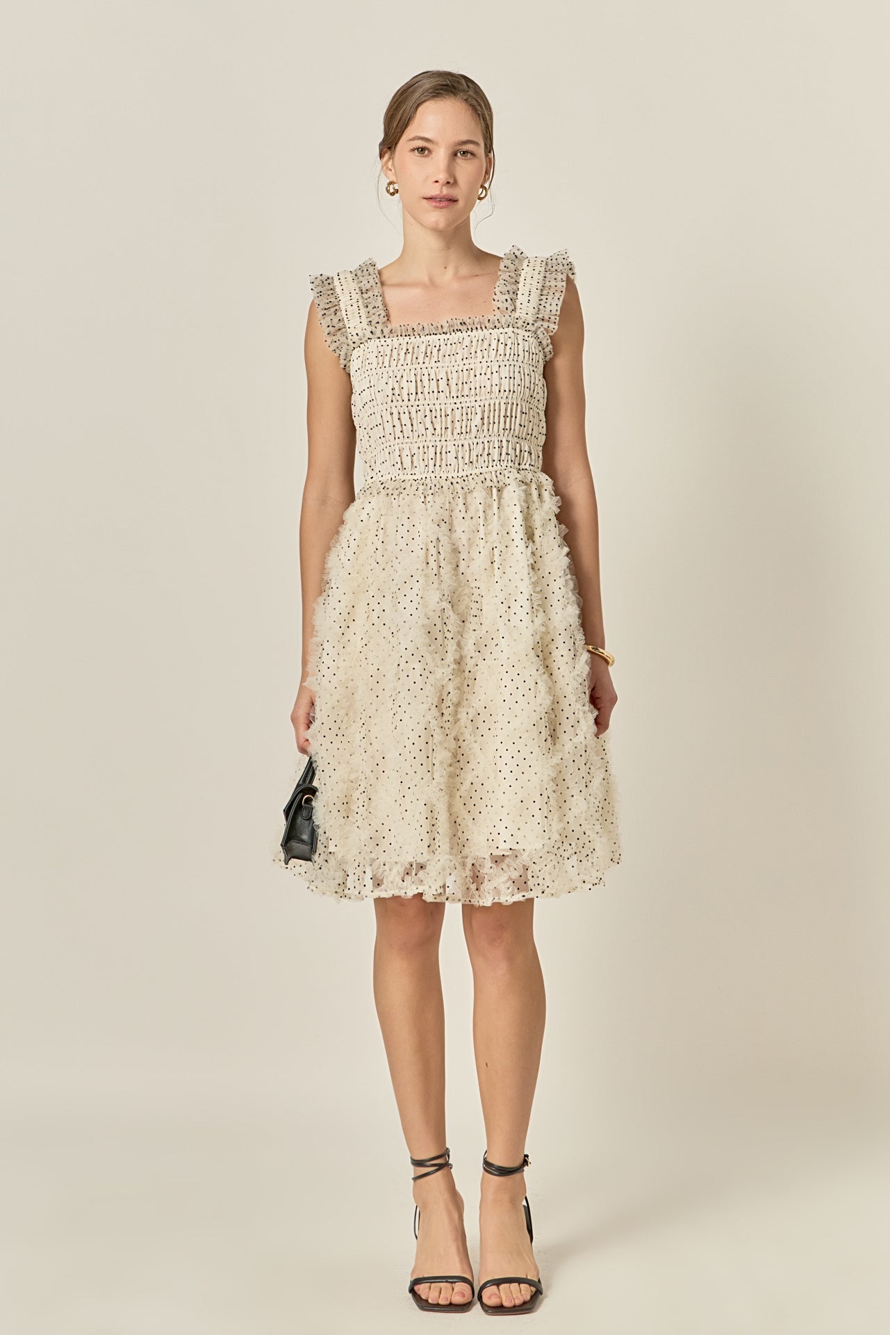 Polka Dot Organza Smocked Midi Dress