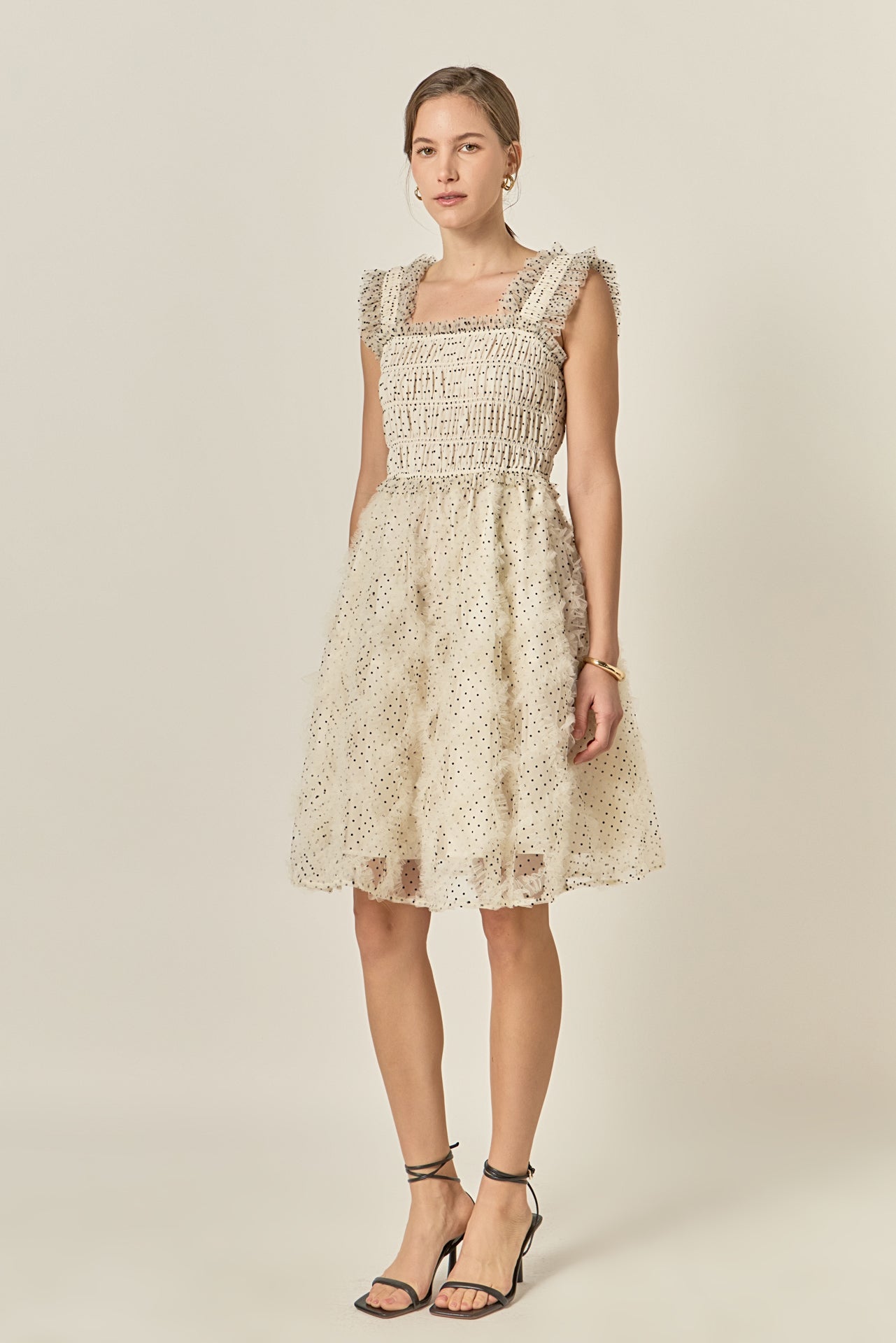Polka Dot Organza Smocked Midi Dress