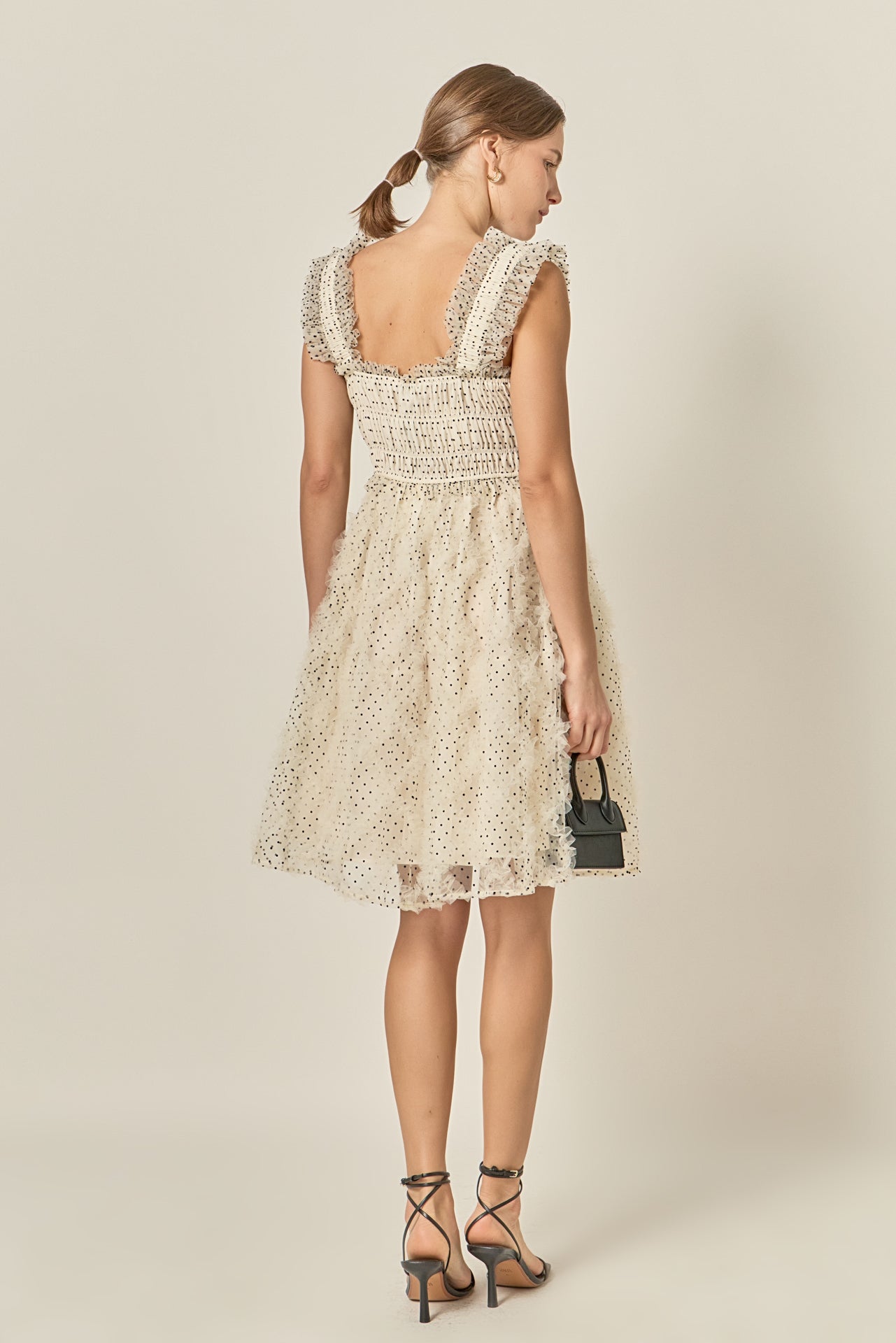 Polka Dot Organza Smocked Midi Dress